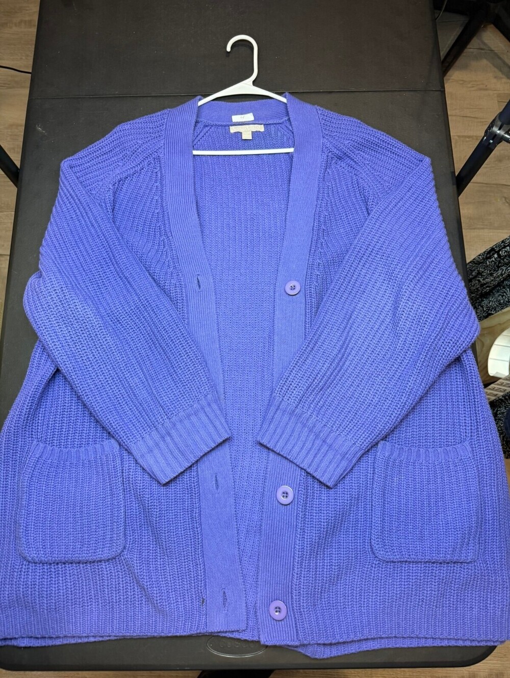 Woman Within 4X Purple Chunky Knit Button Front Cardigan Sweater